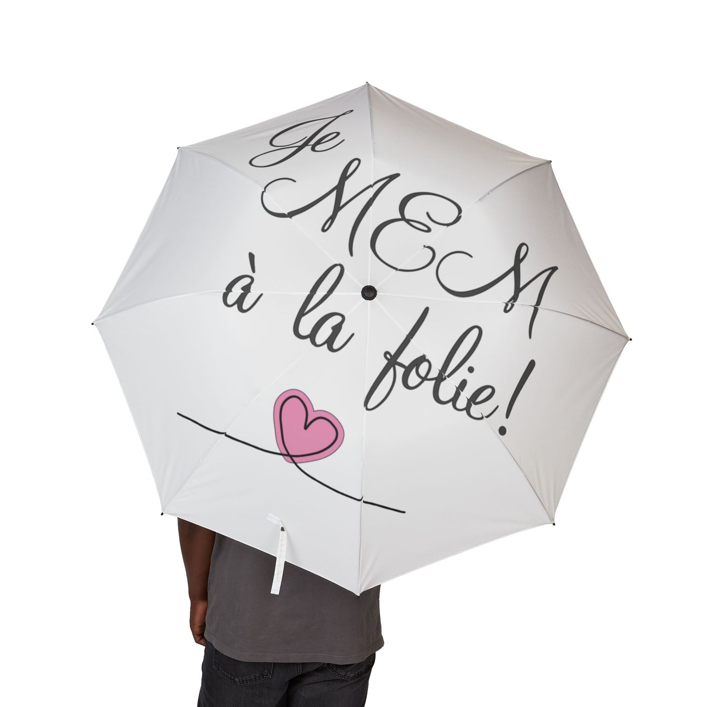 Je MEM à la Folie by Marie-Ève Mongrain Cute Foldable Umbrella - Perfect for Gifts, Rainy Days, Travel, & Events, Featuring Fun Heart Design