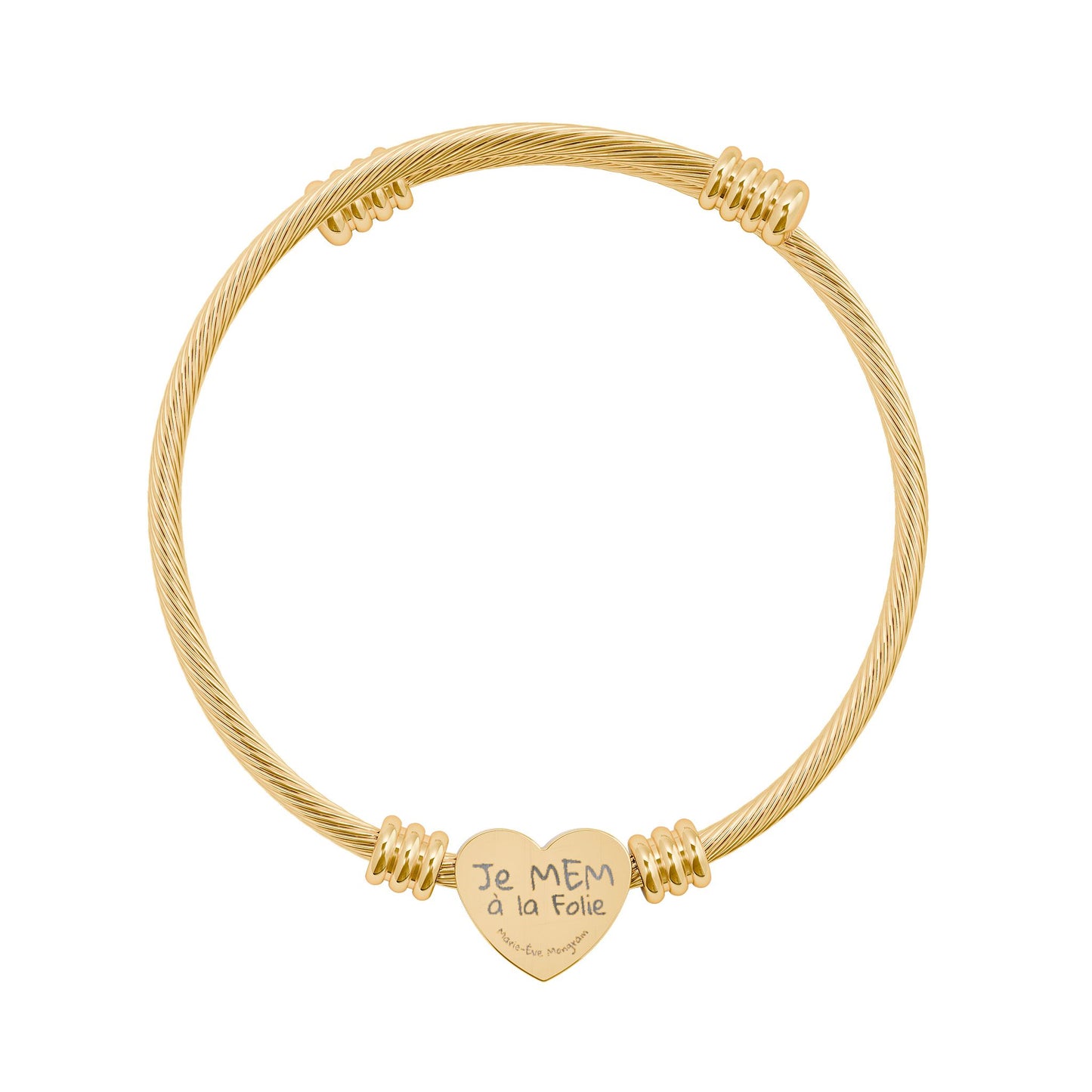Engravable Heart Cuff Bracelet – Je MEM à la Folie by Marie-Ève Mongrain (Silver or Gold)