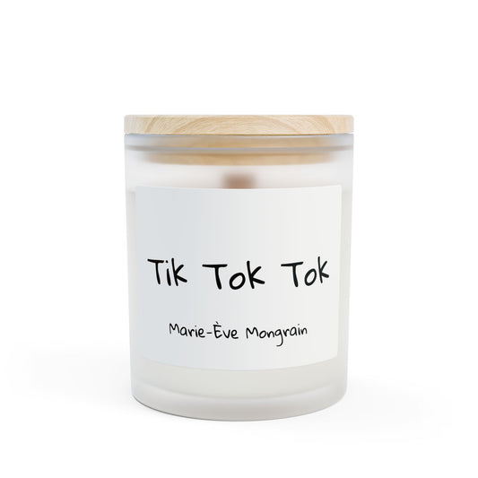 Burn the song "Tik Tok Tok" by Marie-Ève Mongrain Frosted Glass Candle — 11oz Scented Soy Candle with Wooden Lid