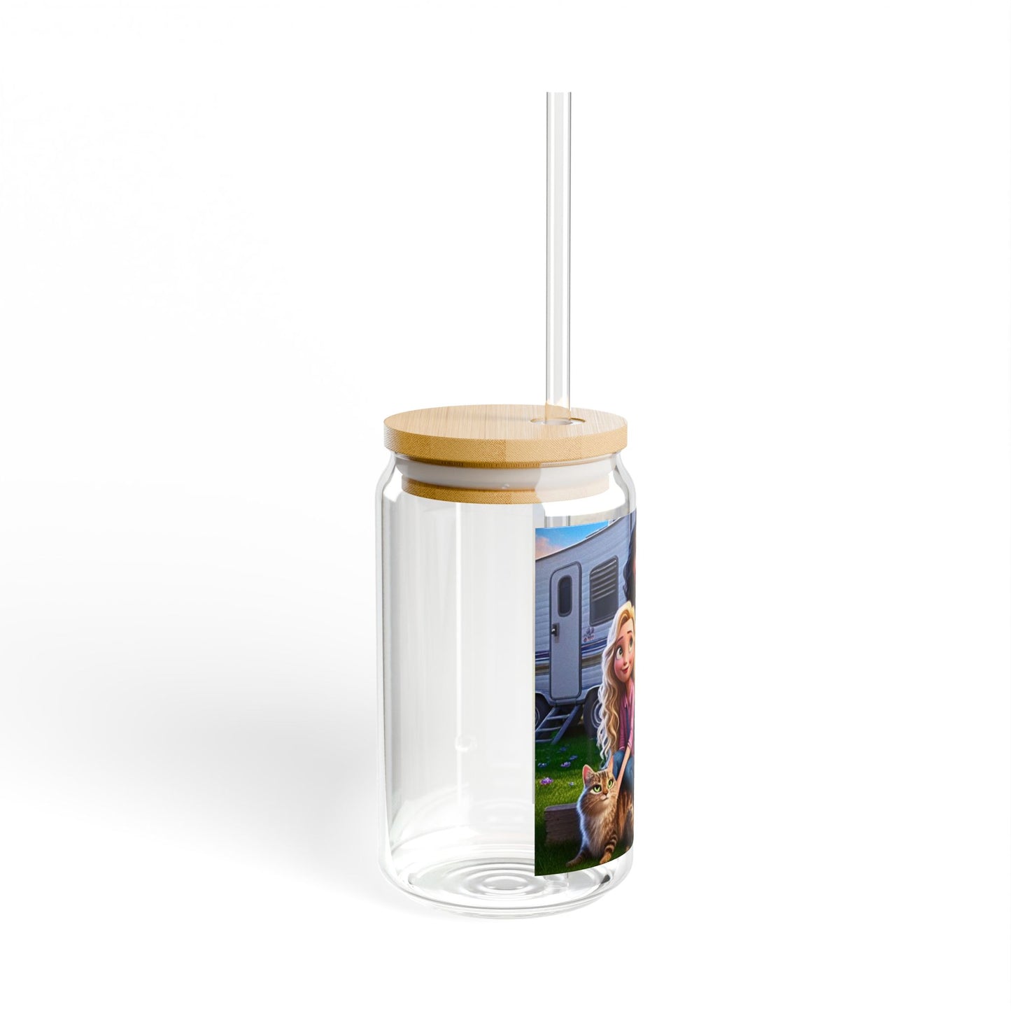 Mongrain's Family Adventures Whimsical Sipper Glass | Perfect for Camping, Eco-Friendly Drinkware, Kid-Friendly Cup, Personalized Gift, Summer Parties