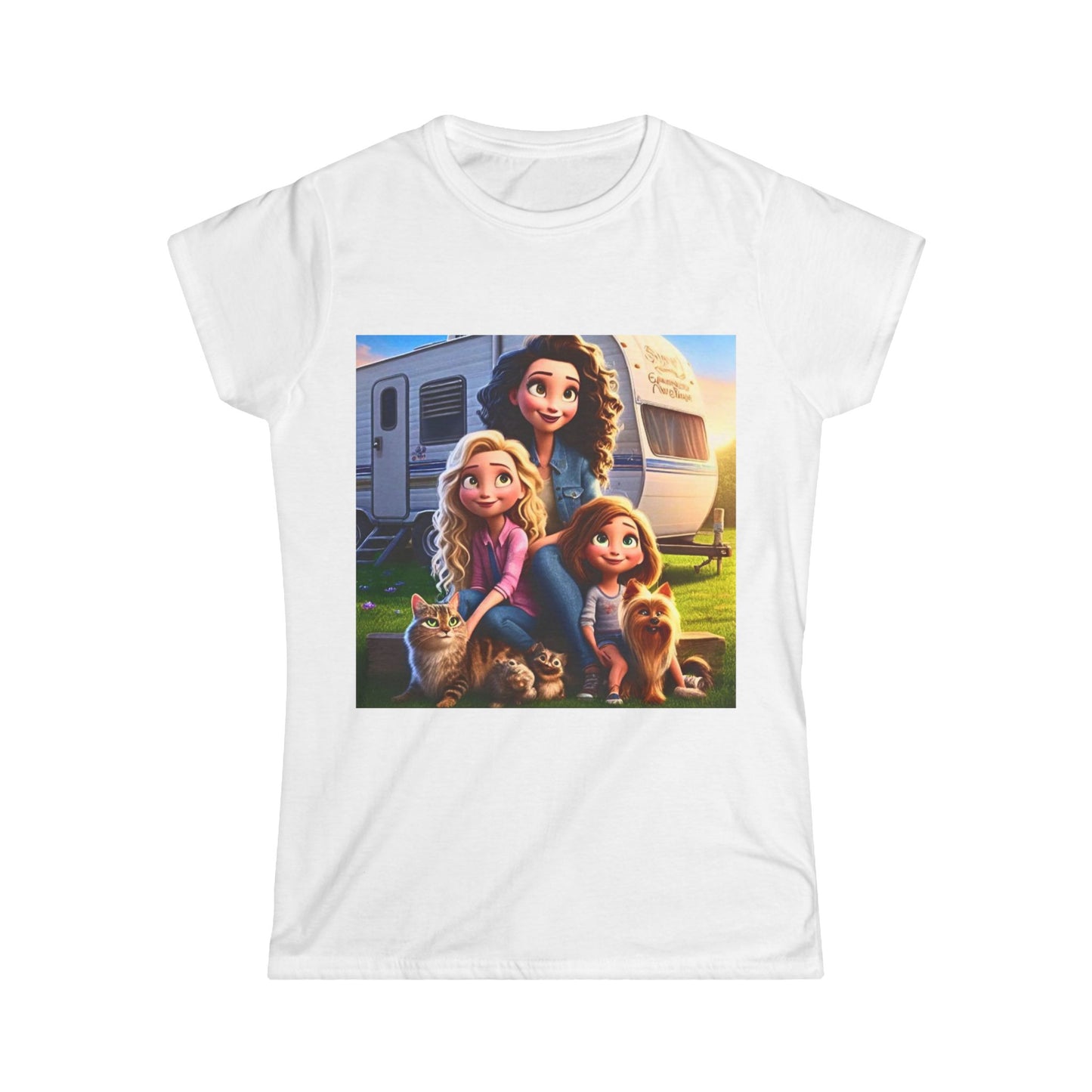 Mongrain's Family Adventures Women's Tee, Cute Graphic T-Shirt, Cartoon Tee for Moms, Summer Outfit, Fun Gift for Her, Camping Shirt