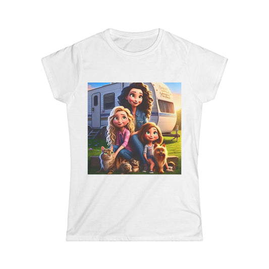 Mongrain's Family Adventures Women's Tee, Cute Graphic T-Shirt, Cartoon Tee for Moms, Summer Outfit, Fun Gift for Her, Camping Shirt