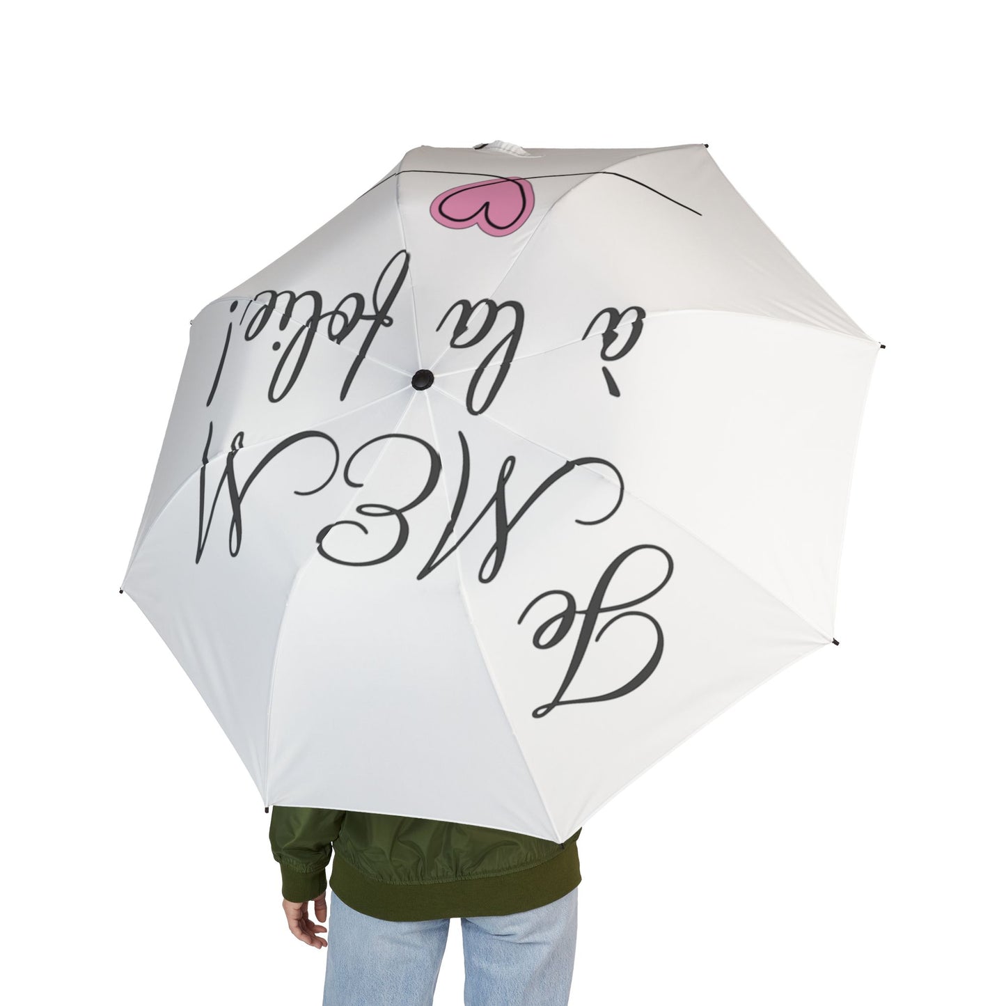 Je MEM à la Folie by Marie-Ève Mongrain Cute Foldable Umbrella - Perfect for Gifts, Rainy Days, Travel, & Events, Featuring Fun Heart Design