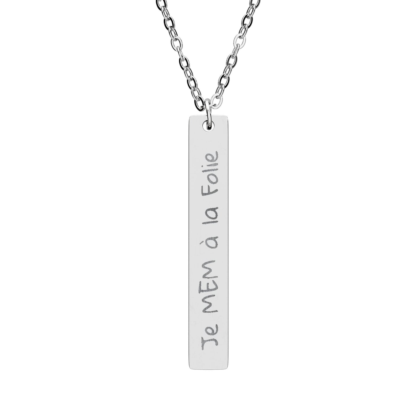 Je MEM à la Folie by Marie-Ève Mongrain Engraved Vertical Bar Necklace -