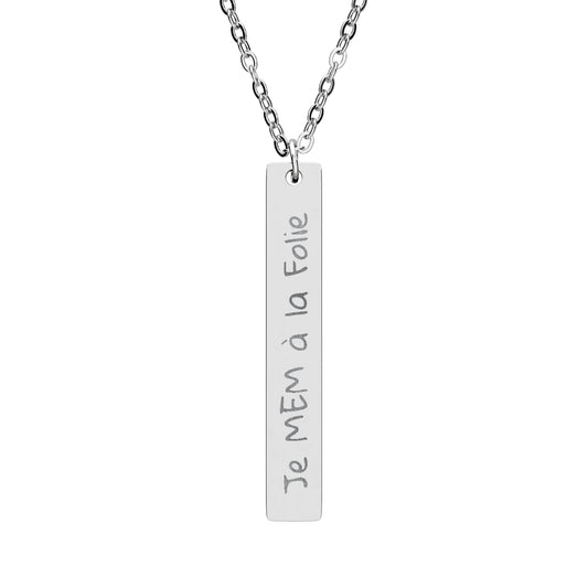 Je MEM à la Folie by Marie-Ève Mongrain Engraved Vertical Bar Necklace -