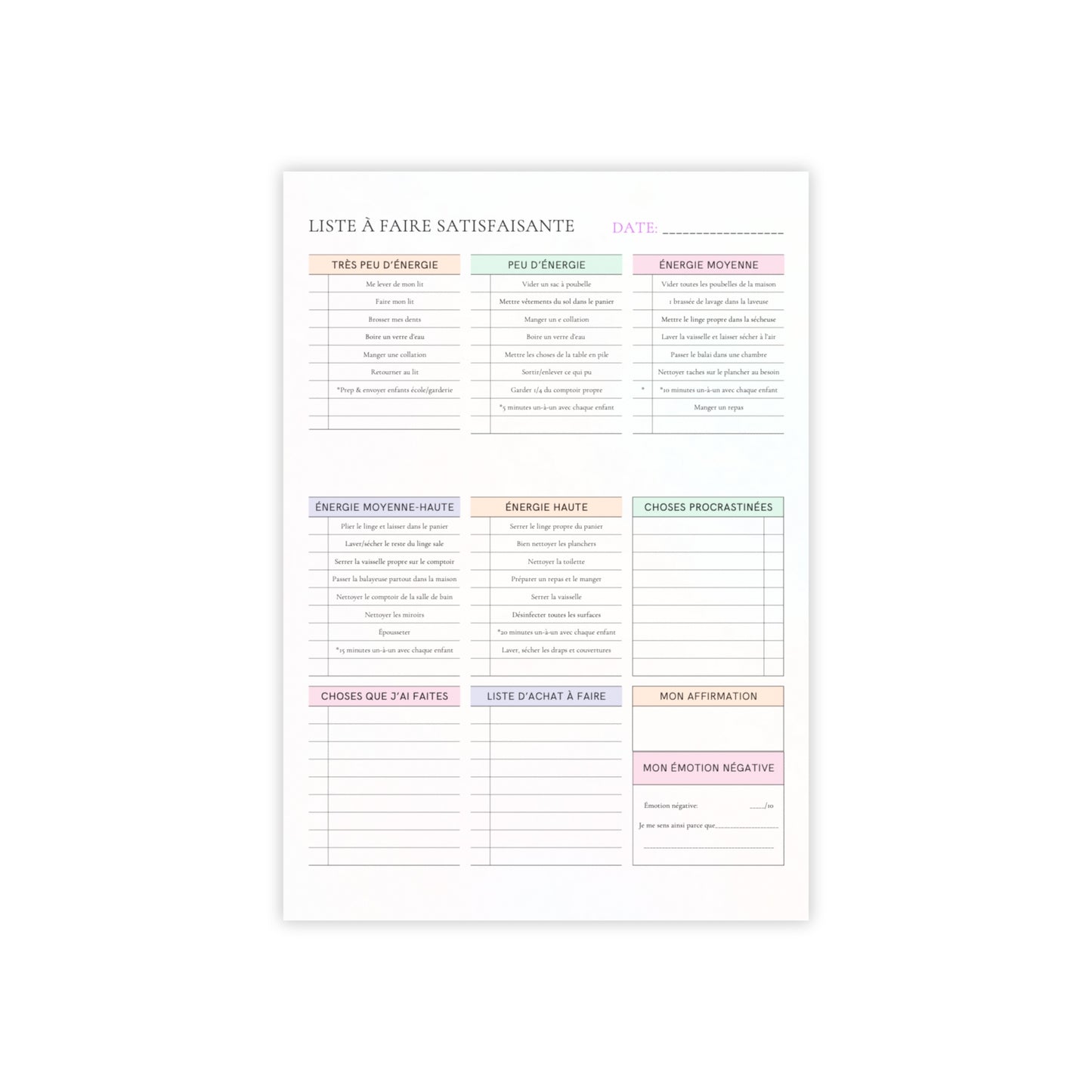 Productivity Checklist Notepad — French “Liste à Faire Satisfaisante” par Marie-Ève Mongrain Daily Planner Pad