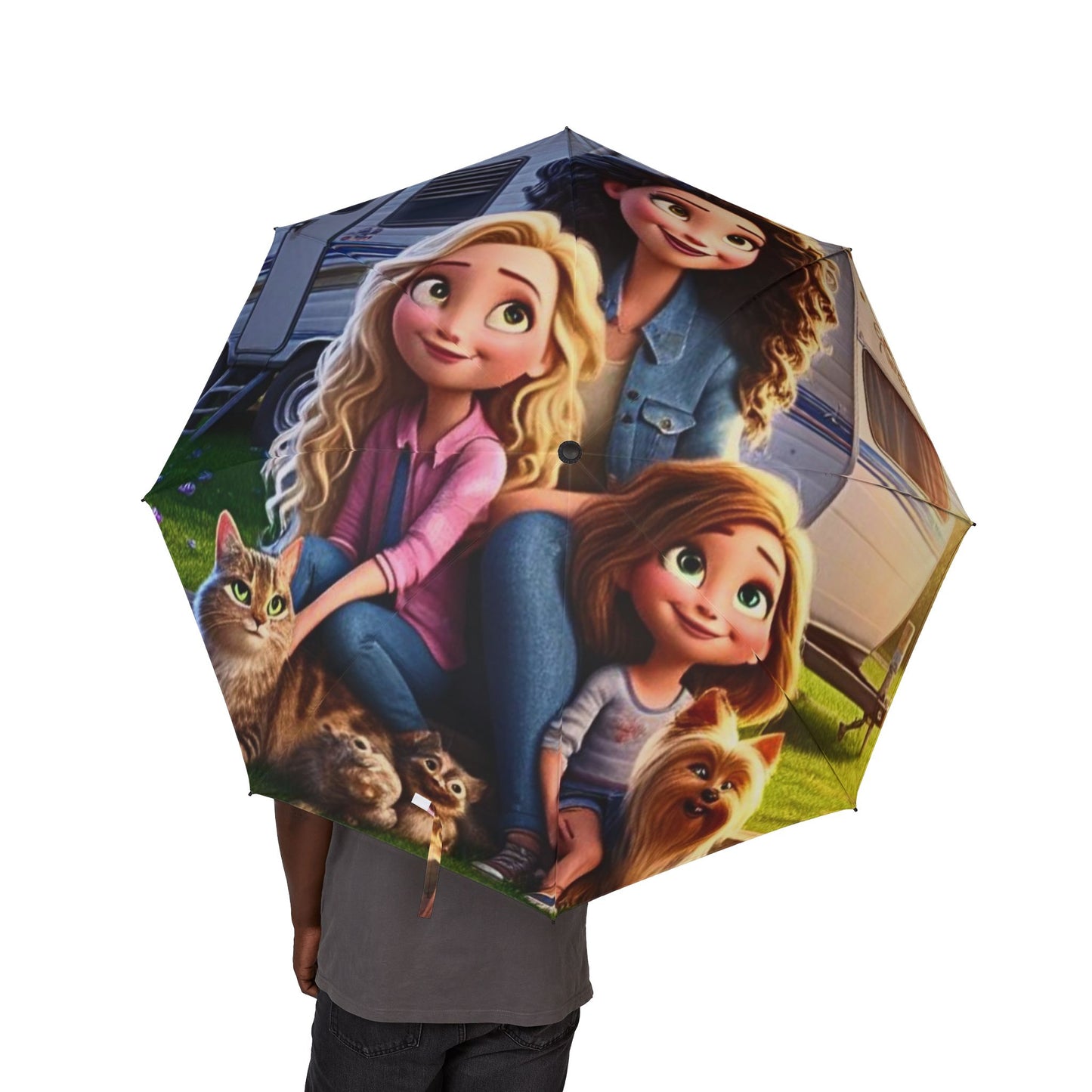 Mongrain's Family Adventures Whimsical Umbrella | Fun Foldable Umbrella for Kids, Unique Gift for Birthdays, Disney-Inspired Rain Gear, Stylish Weather Accessory