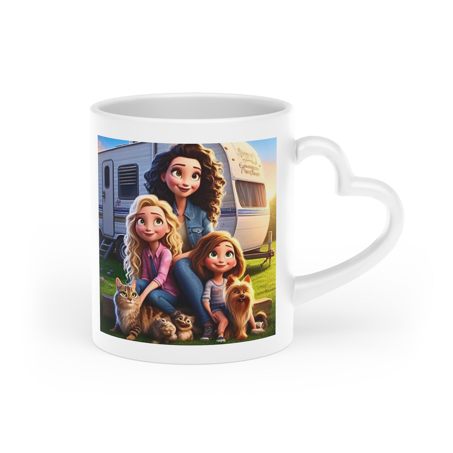 Mongrain's Family Adventures Rustic Heart-Shaped Mug - Cozy Campfire Coffee Cup, Perfect Gift for Nature Lovers, Family Gatherings, Warm Memories