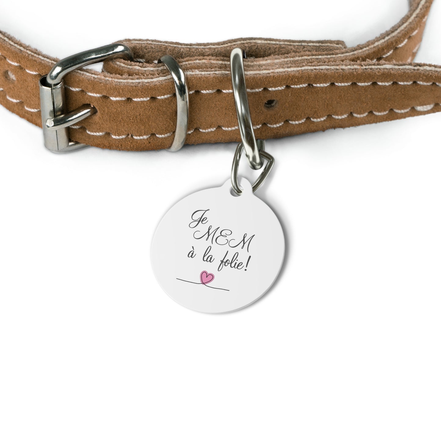 Cute Je MEM à la folie by Marie-Ève Mongrain Pet Tag, Personalized Pet ID Tag, Custom Dog Tag, Cat Collar Tag, Pet Accessories for Dog Lovers
