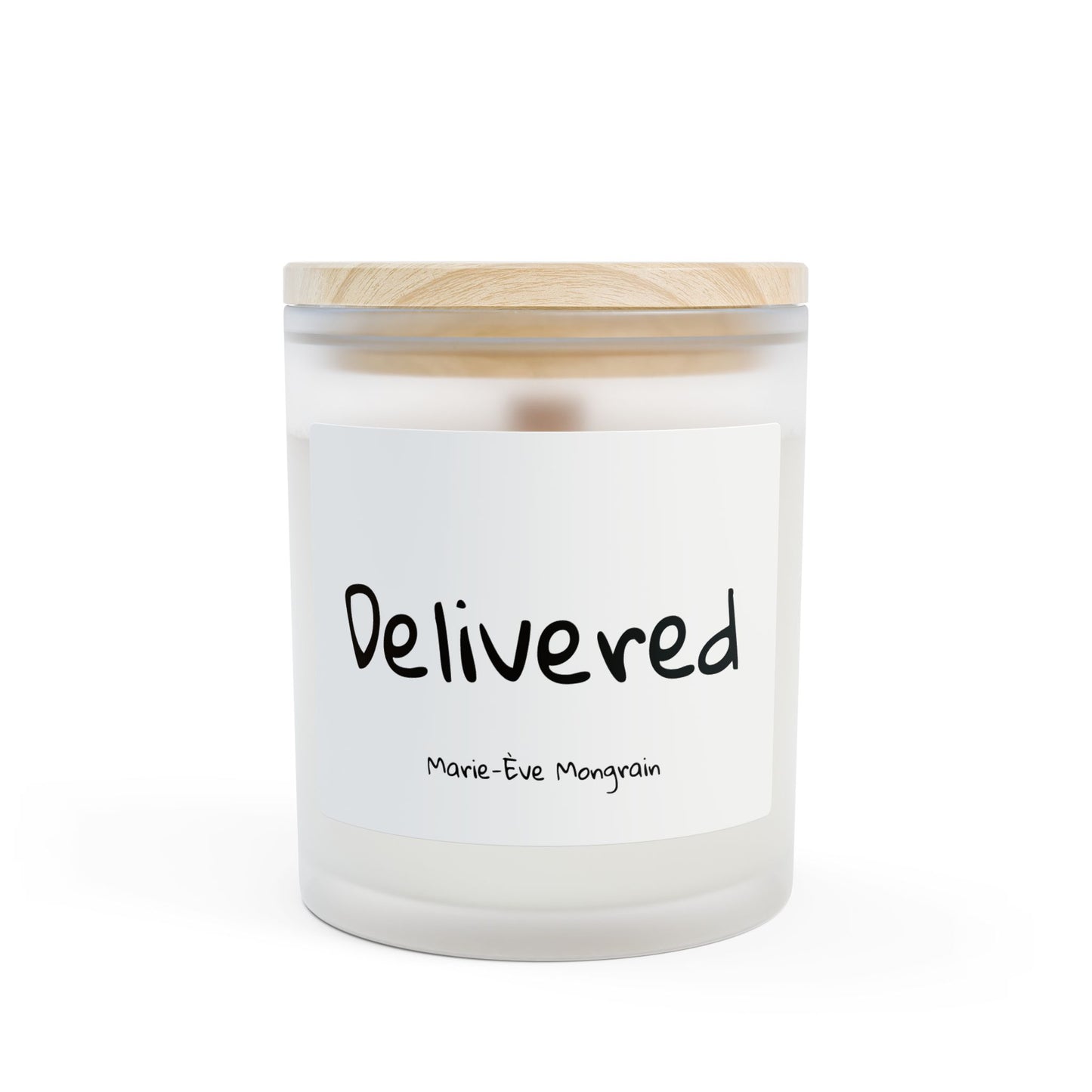 Burn the song "Delivered" by Marie-Ève Mongrain Scented Candle — Frosted 11oz Soy Candle with Wooden Lid