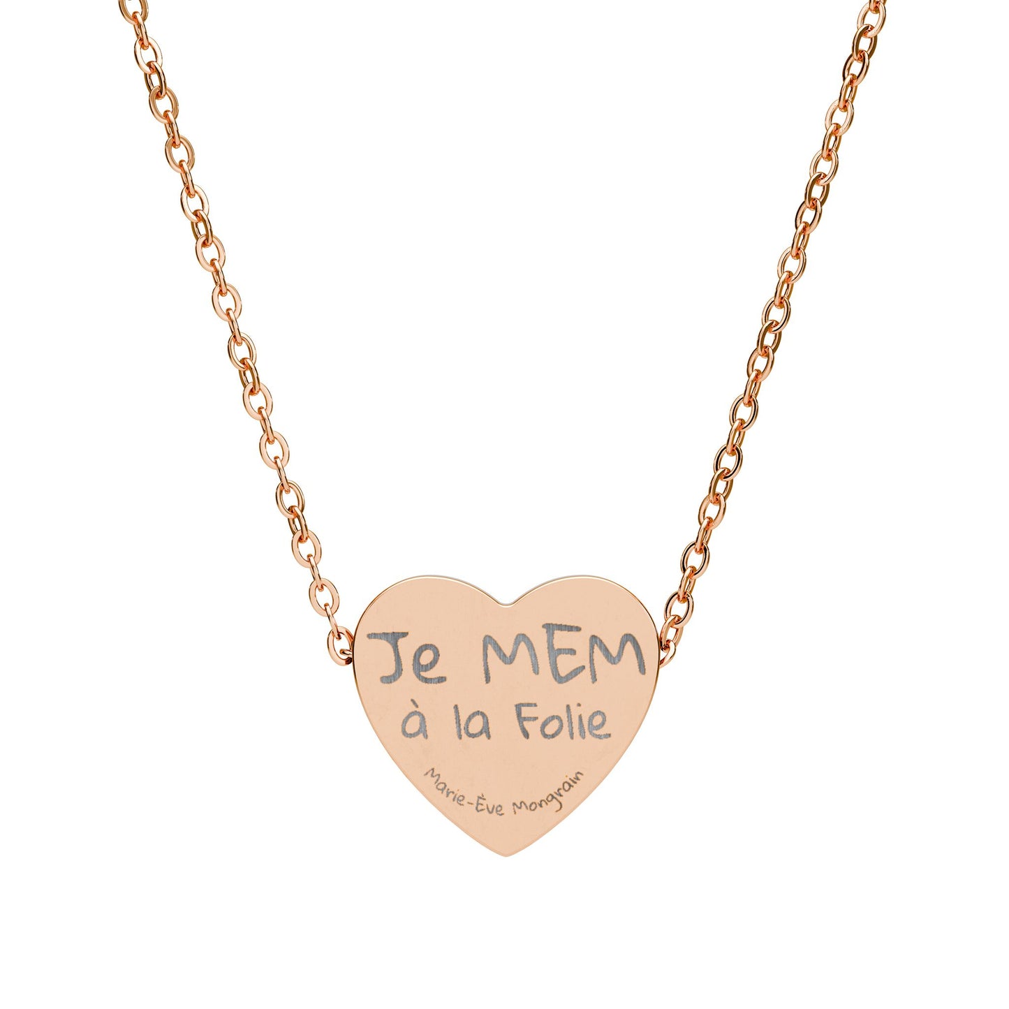 Engraved Heart Necklace – 'Je MEM à la Folie' by Marie-Ève Mongrain Personalized Pendant