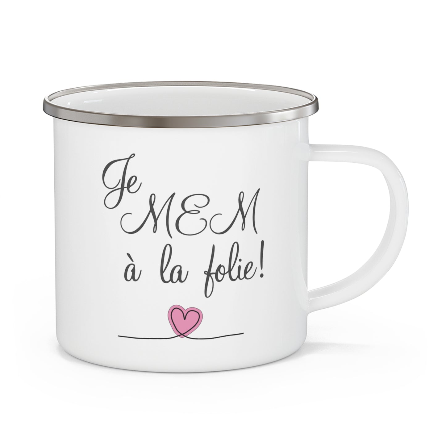Je MEM à la Folie par Marie-Ève Mongrain, Charming Enamel Camping Mug for Adventurers, Great for Camping, Holidays, and [...]