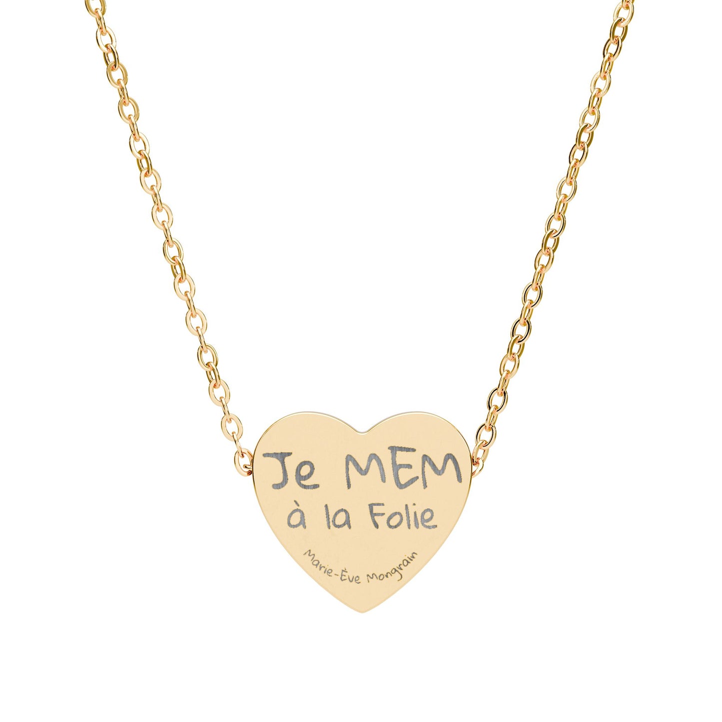 Engraved Heart Necklace – 'Je MEM à la Folie' by Marie-Ève Mongrain Personalized Pendant