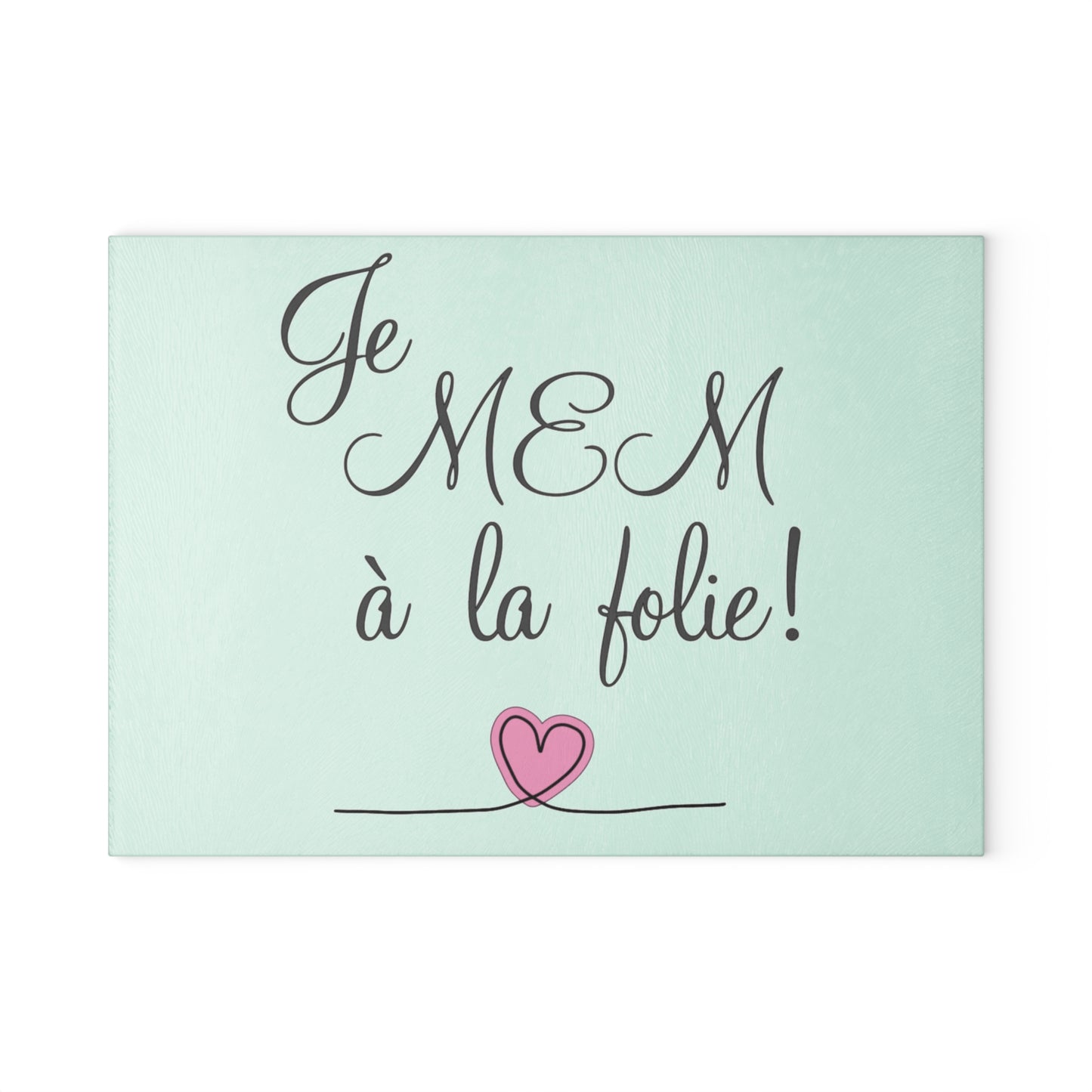 Je MEM à la Folie by Marie-Ève Mongrain Romantic Glass Cutting Board, Kitchen Decor, Wedding Gift, Love Gift, Cooking Accessory, Heart Design, Je MEM à la folie!
