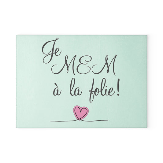 Je MEM à la Folie by Marie-Ève Mongrain Romantic Glass Cutting Board, Kitchen Decor, Wedding Gift, Love Gift, Cooking Accessory, Heart Design, Je MEM à la folie!