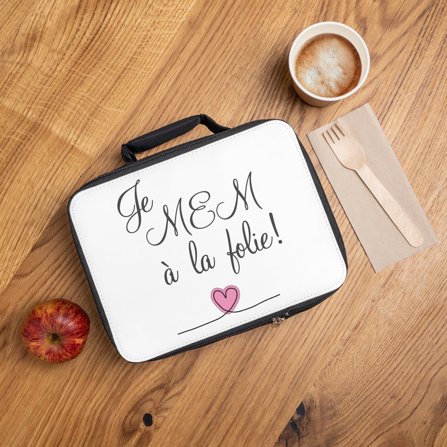 Je MEM à la Folie by Marie-Ève Mongrain Charming Lunch Bag with Heart Design | Cute Vegan Lunchbox, Funny Lunch Cooler, Ideal Gift for Foodies, Quirky School Accessories