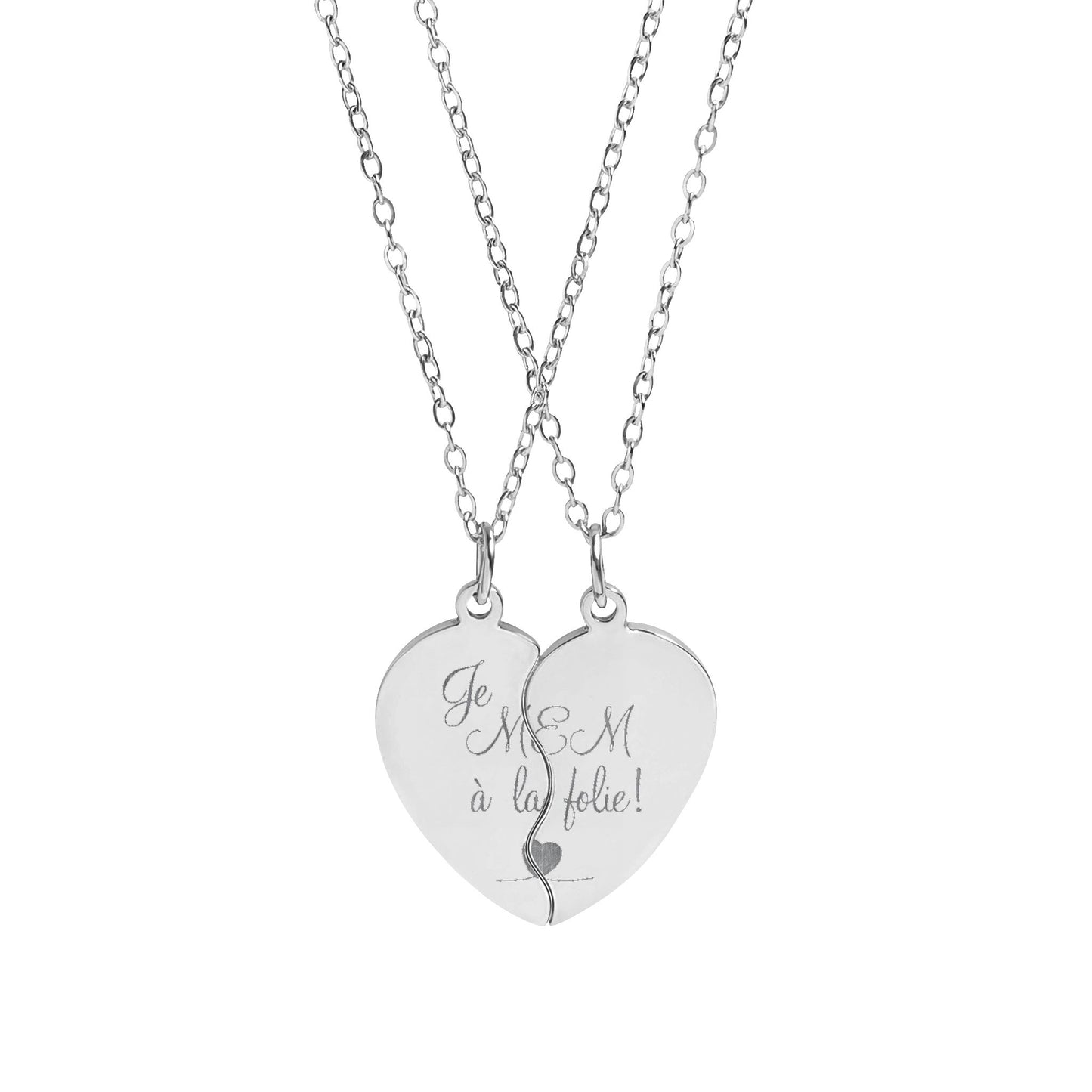 "Je MEM à la Folie" by Marie-Ève Mongrain Break-Apart Friendship Heart Necklace Set — Engravable Best Friend / Couples Pendant