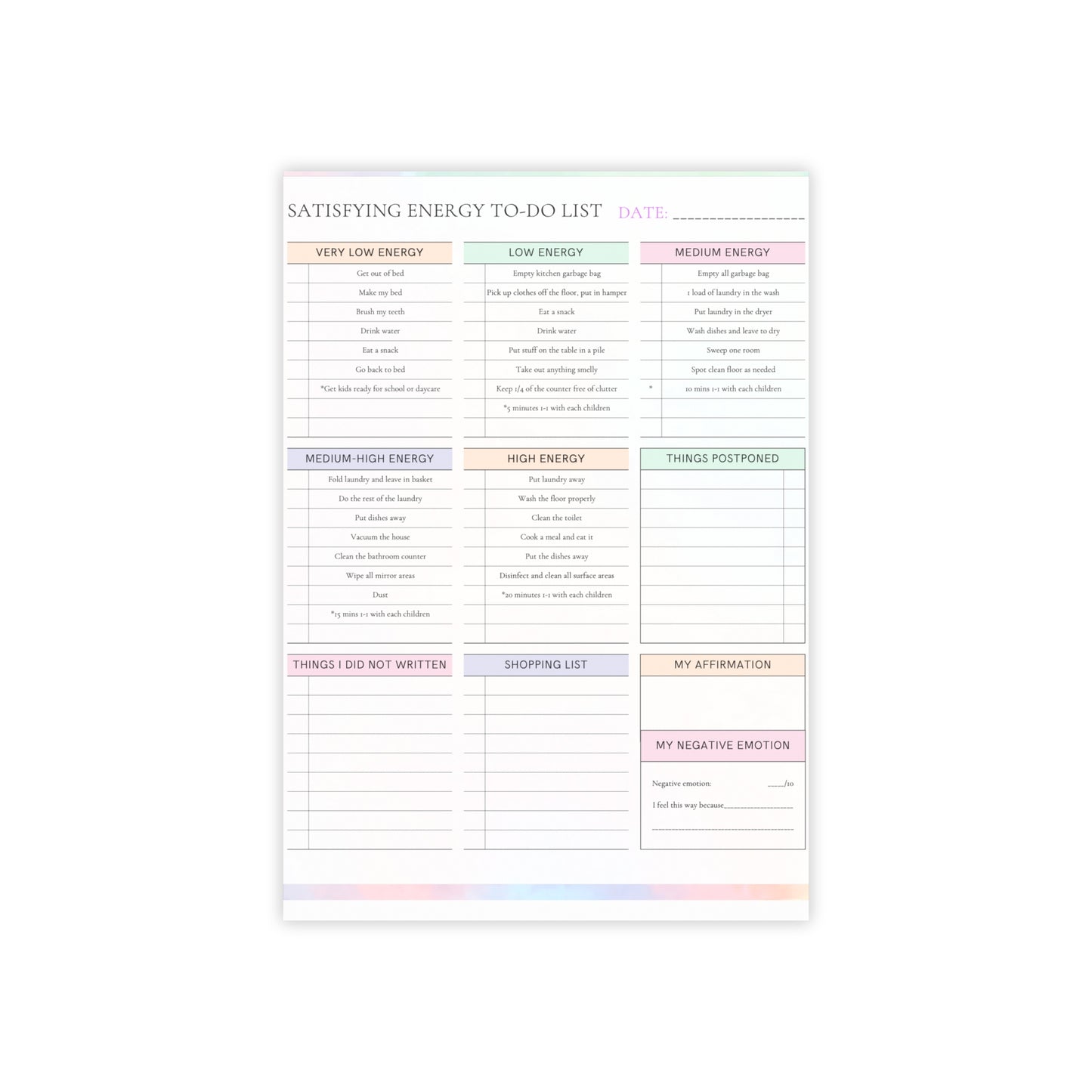 Satisfying Energy To-Do List by Marie-Ève Mongrain Notepad — Daily Planner Post-it Note Pad