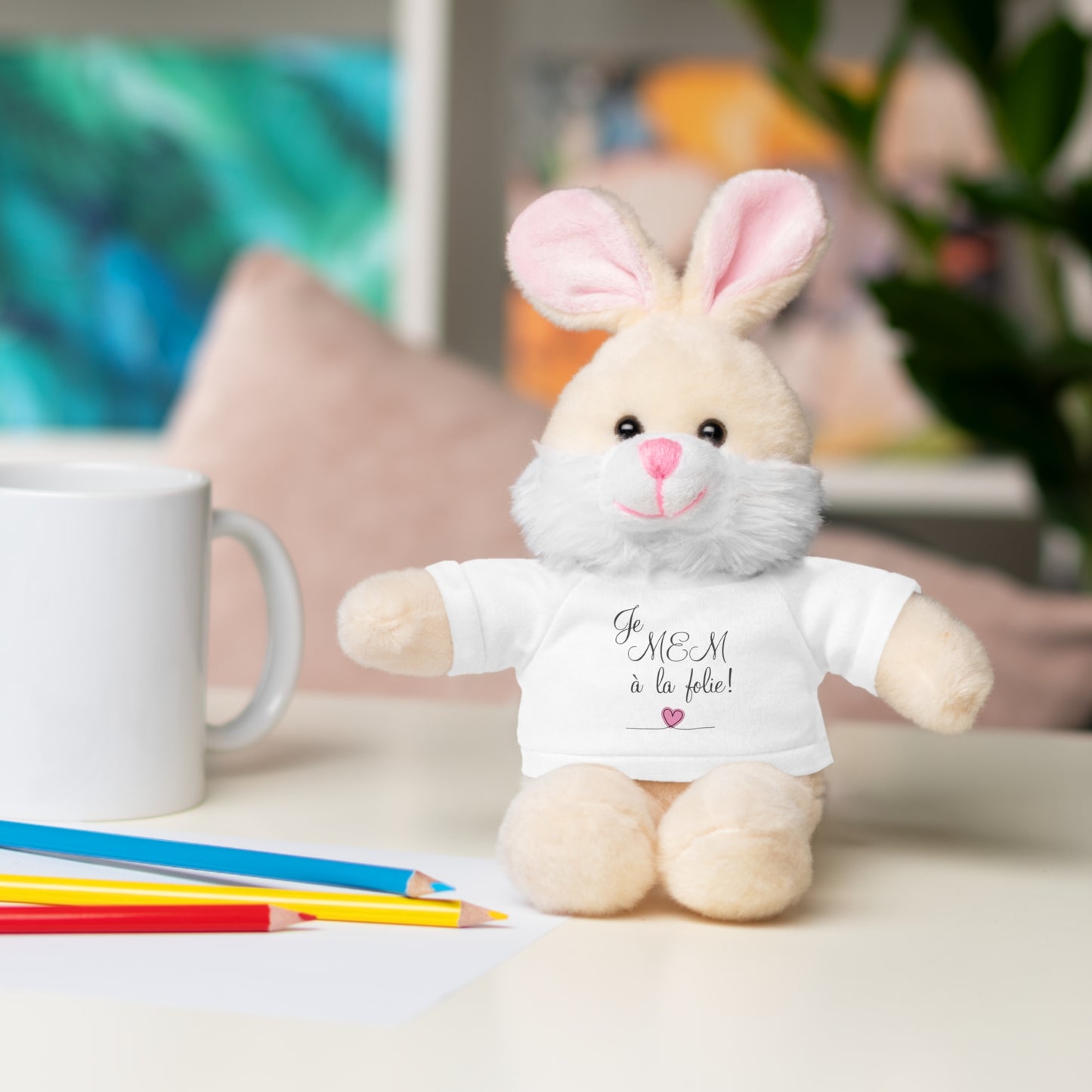Je MEM à la Folie par Marie-Ève Mongrain Adorable Stuffed Animals with Custom Tee, Perfect Gift for Kids, Birthdays, Baby Showers, Cuddly Toys, Personalized Keepsake