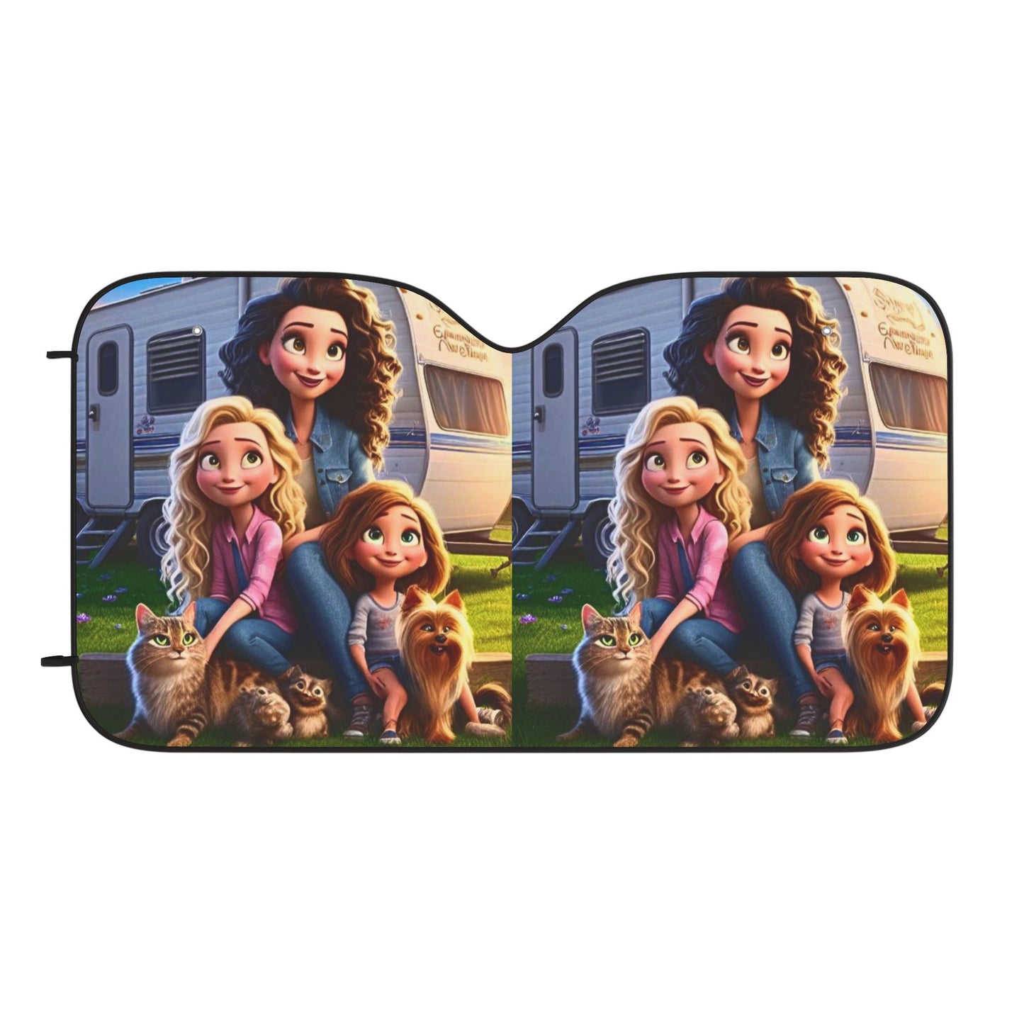 Mongrain's Family Adventures Fun Car Sun Shades, Family Road Trip Accessories, Cartoon Car Window Cover, UV Protection Shades, Summer Travel Gifts