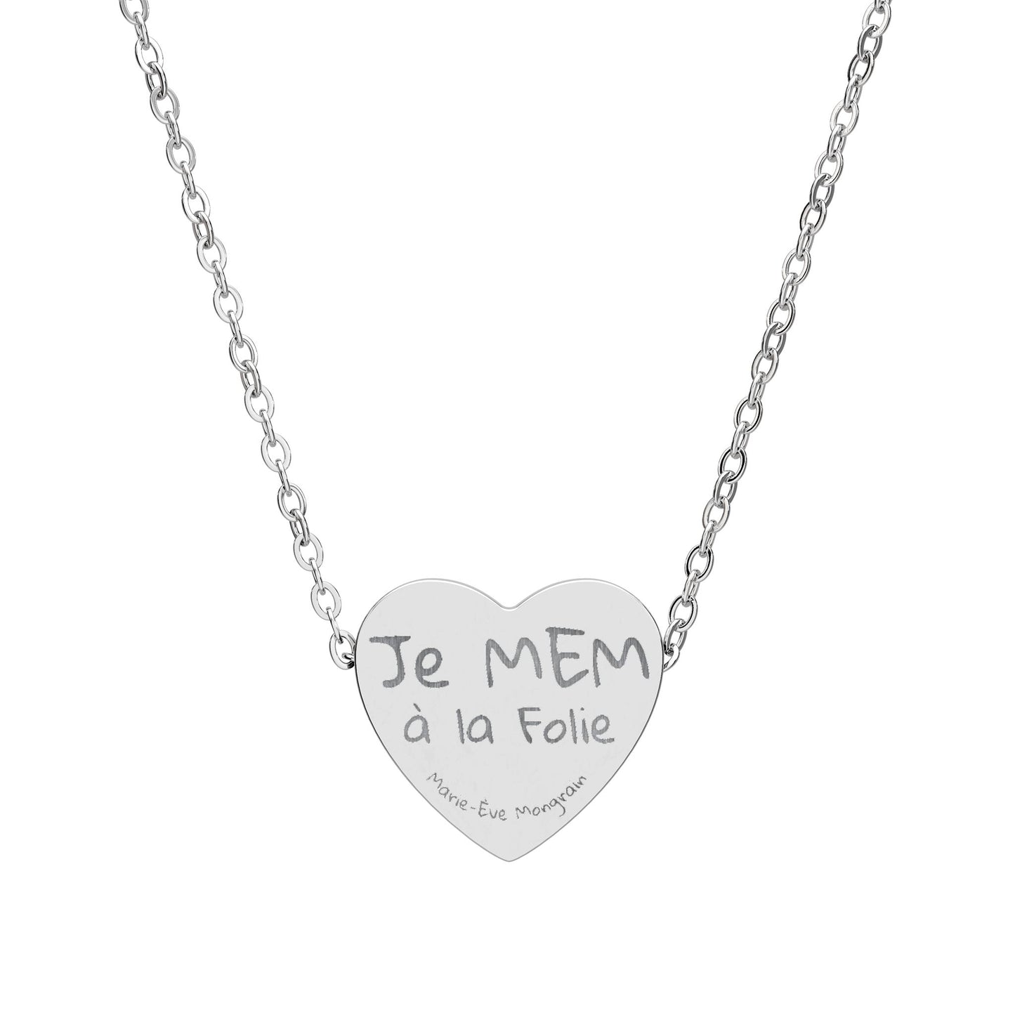 Engraved Heart Necklace – 'Je MEM à la Folie' by Marie-Ève Mongrain Personalized Pendant