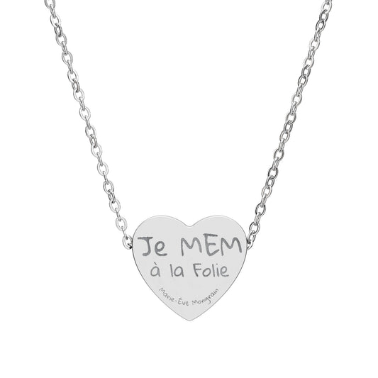 Engraved Heart Necklace – 'Je MEM à la Folie' by Marie-Ève Mongrain Personalized Pendant
