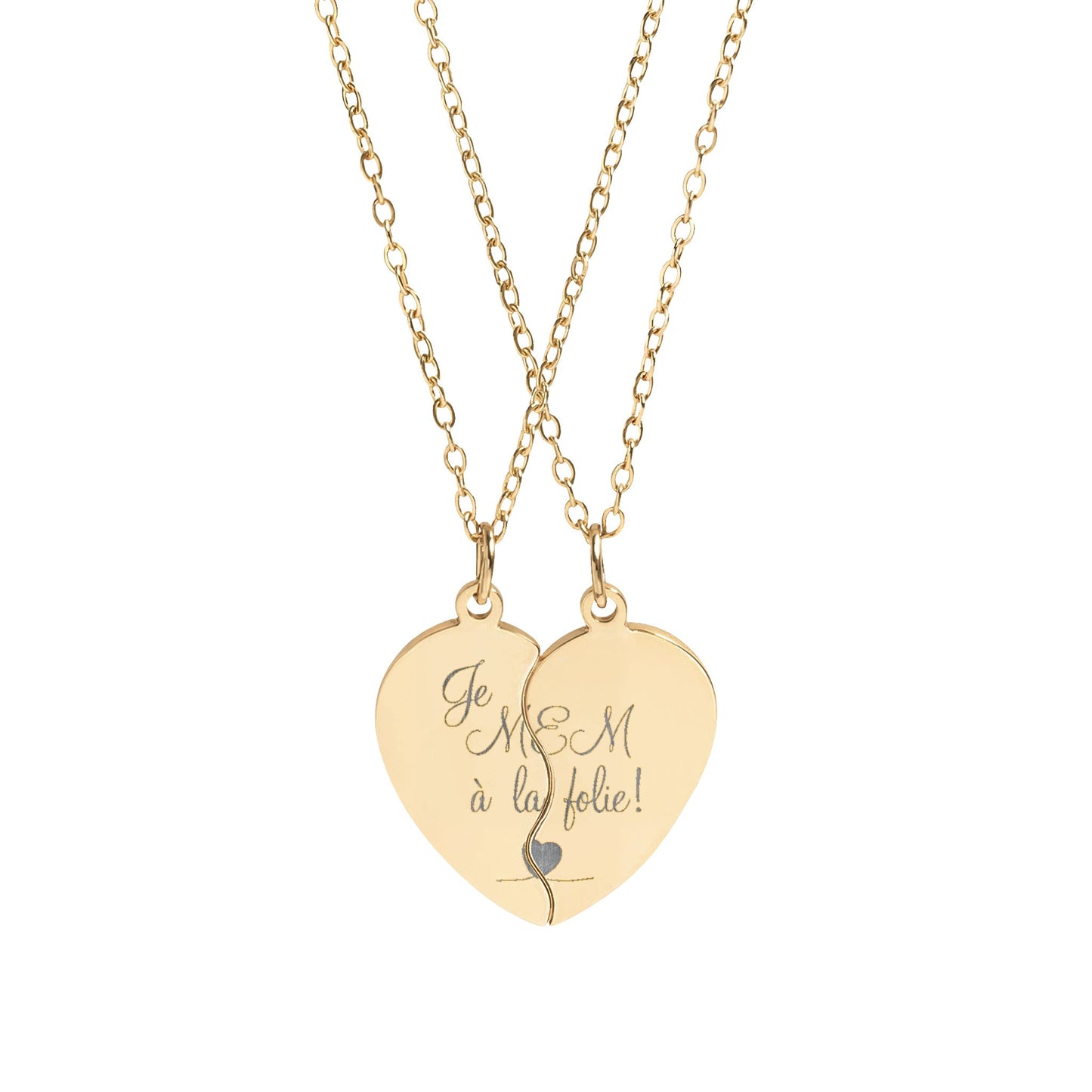 "Je MEM à la Folie" by Marie-Ève Mongrain Break-Apart Friendship Heart Necklace Set — Engravable Best Friend / Couples Pendant