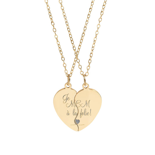"Je MEM à la Folie" by Marie-Ève Mongrain Break-Apart Friendship Heart Necklace Set — Engravable Best Friend / Couples Pendant