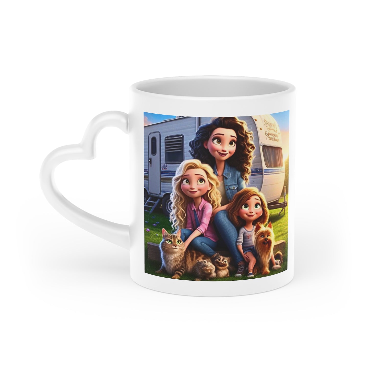 Mongrain's Family Adventures Rustic Heart-Shaped Mug - Cozy Campfire Coffee Cup, Perfect Gift for Nature Lovers, Family Gatherings, Warm Memories