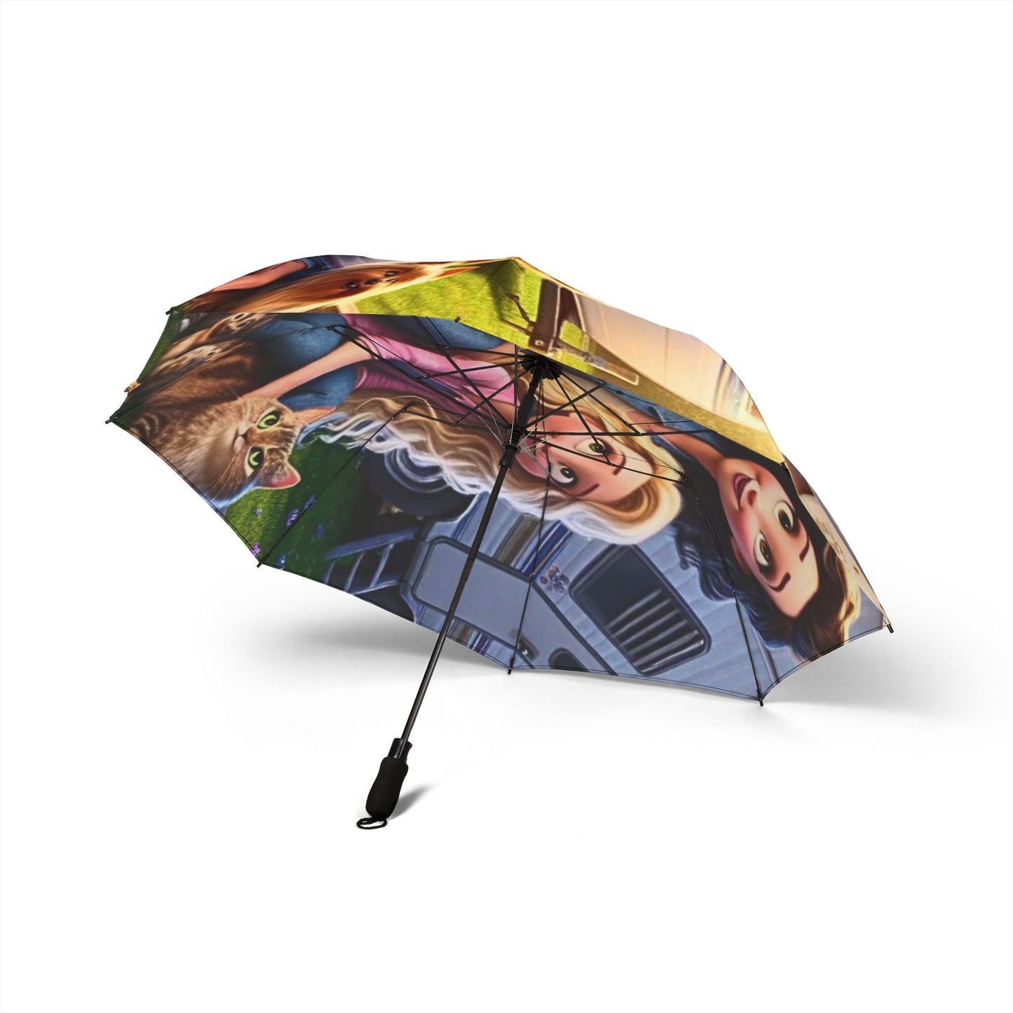 Mongrain's Family Adventures Whimsical Umbrella | Fun Foldable Umbrella for Kids, Unique Gift for Birthdays, Disney-Inspired Rain Gear, Stylish Weather Accessory