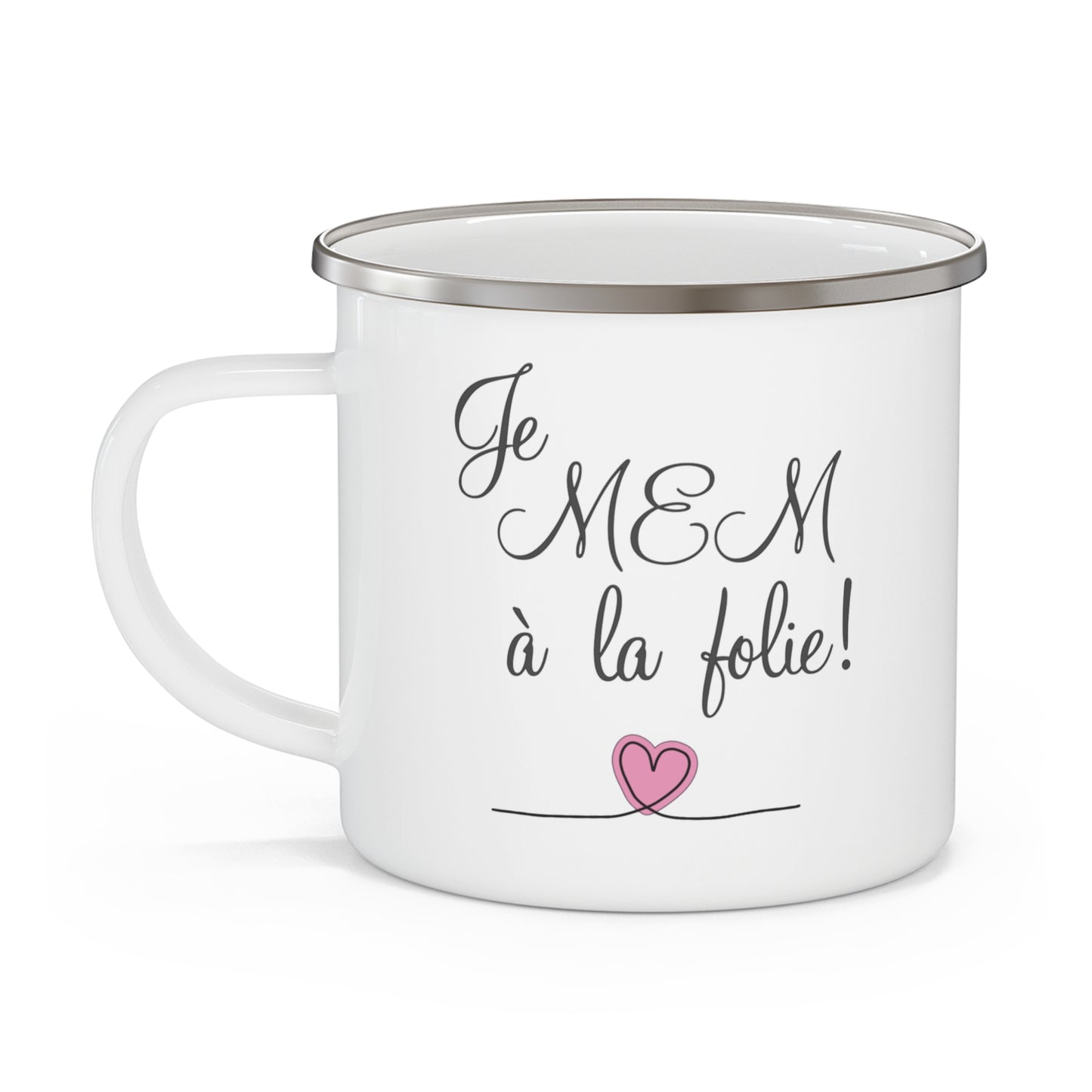 Je MEM à la Folie par Marie-Ève Mongrain, Charming Enamel Camping Mug for Adventurers, Great for Camping, Holidays, and [...]