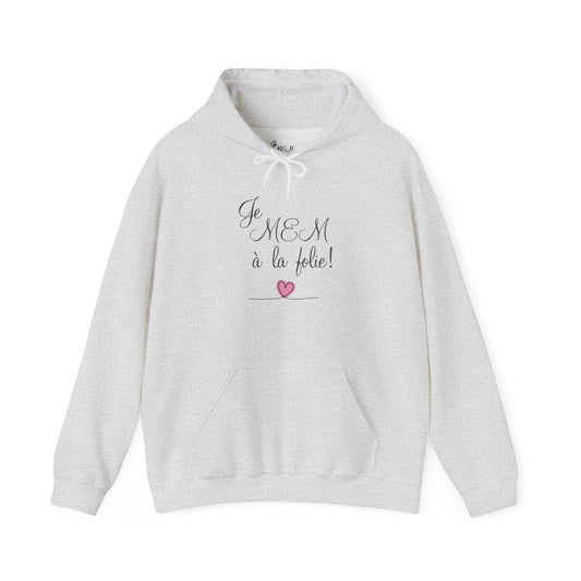 Je M'AM à la Folie! Unisex Heavy Blend™ Hoodie, Cozy Sweatshirt for Casual Outings, Perfect Gift for Moms, Celebration Apparel